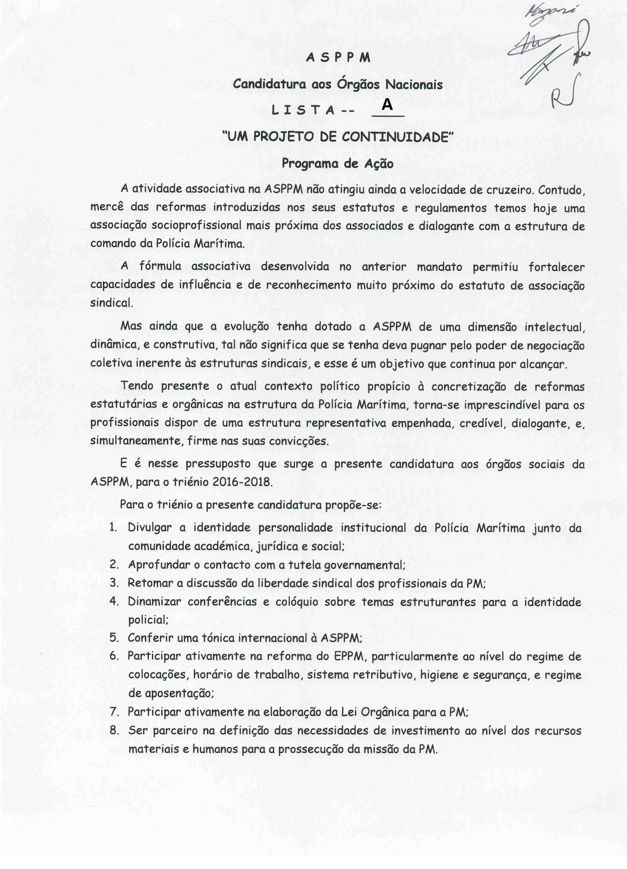 programa acao LISTA A 2016